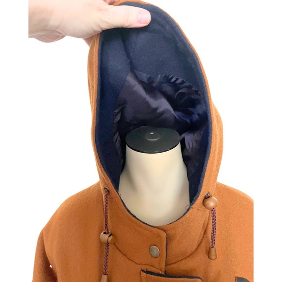 Vintage 1980s 90s Stephanie Mathews Camel Brown and Navy Wool Toggle Coat // S - Picture 7 of 10